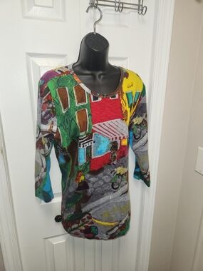 🍉Orientique Large Colorful Scenic Print Top